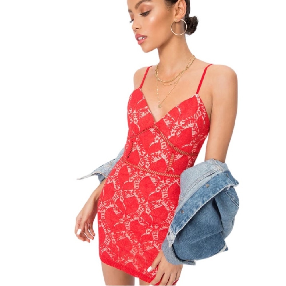 Superdown Kensie‎ Lace Mini Dress Women Medium Spaghetti Straps Bodycon Coquette